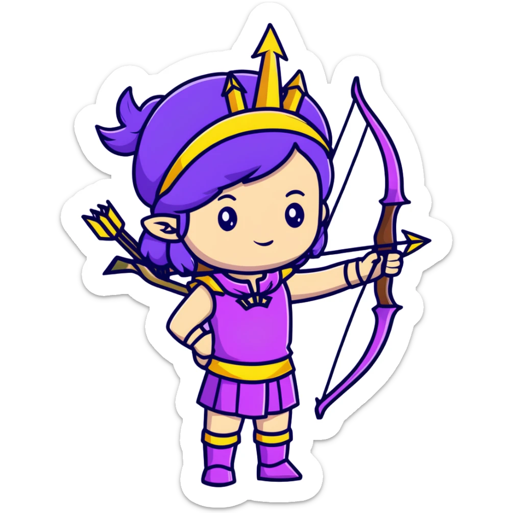 Archer Queen from Clash of Clans with purple hair, crown, bow and arrow, purple outfit sticker