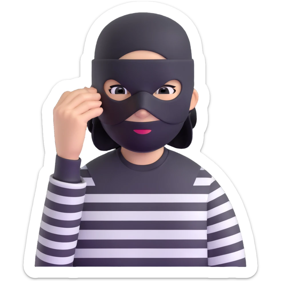 character with black and white striped shirt, black beanie, black mask over eyes sticker