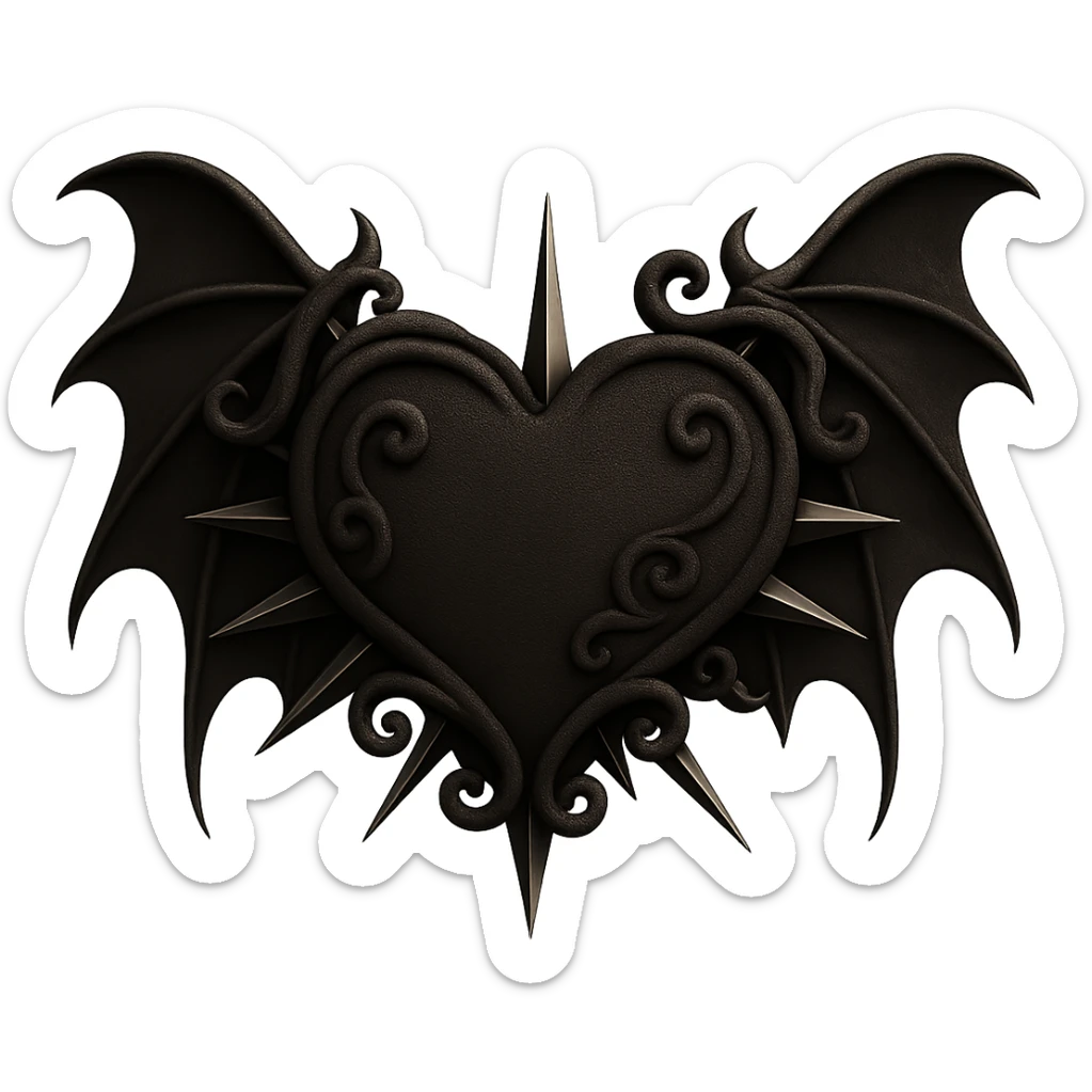 Add gothic bat wings to the black gothic heart with metallic spikes in velvet 3D style, no background. The style is velvet 3D but fallback to general editor as velvet 3D style does not support editing. sticker