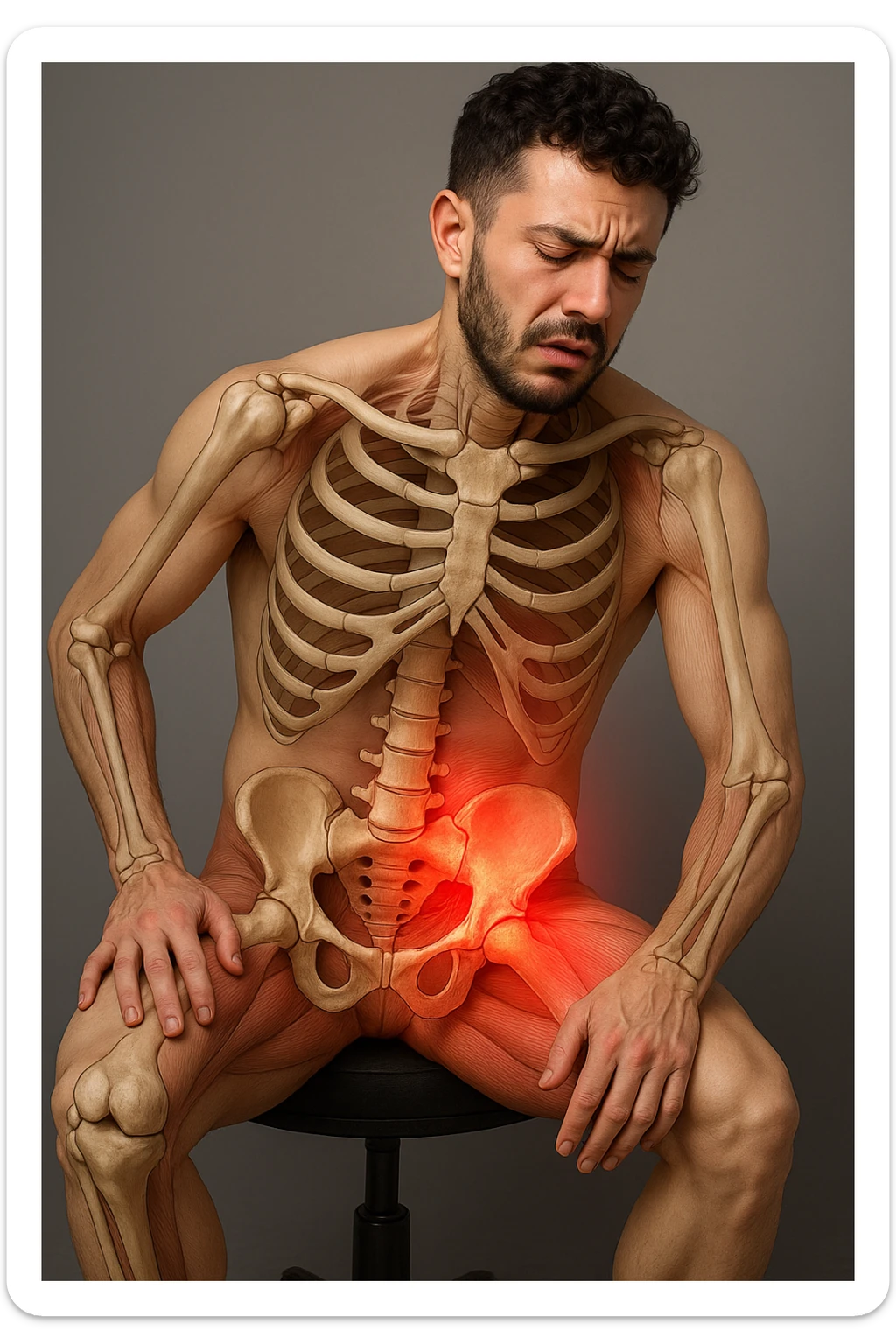 Uomo con dolore per via dei suoi fianchi asimmetrici vista anatomica immagine realistica in 3D sticker