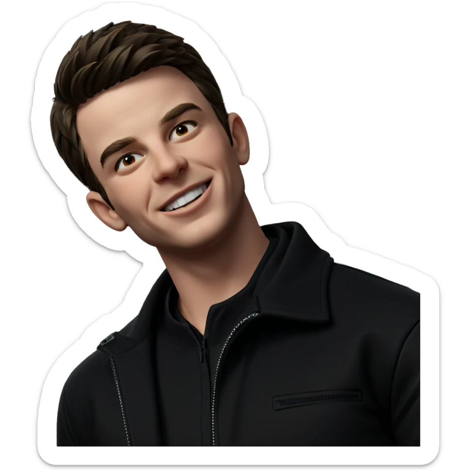 smiling boy in black jacket sticker