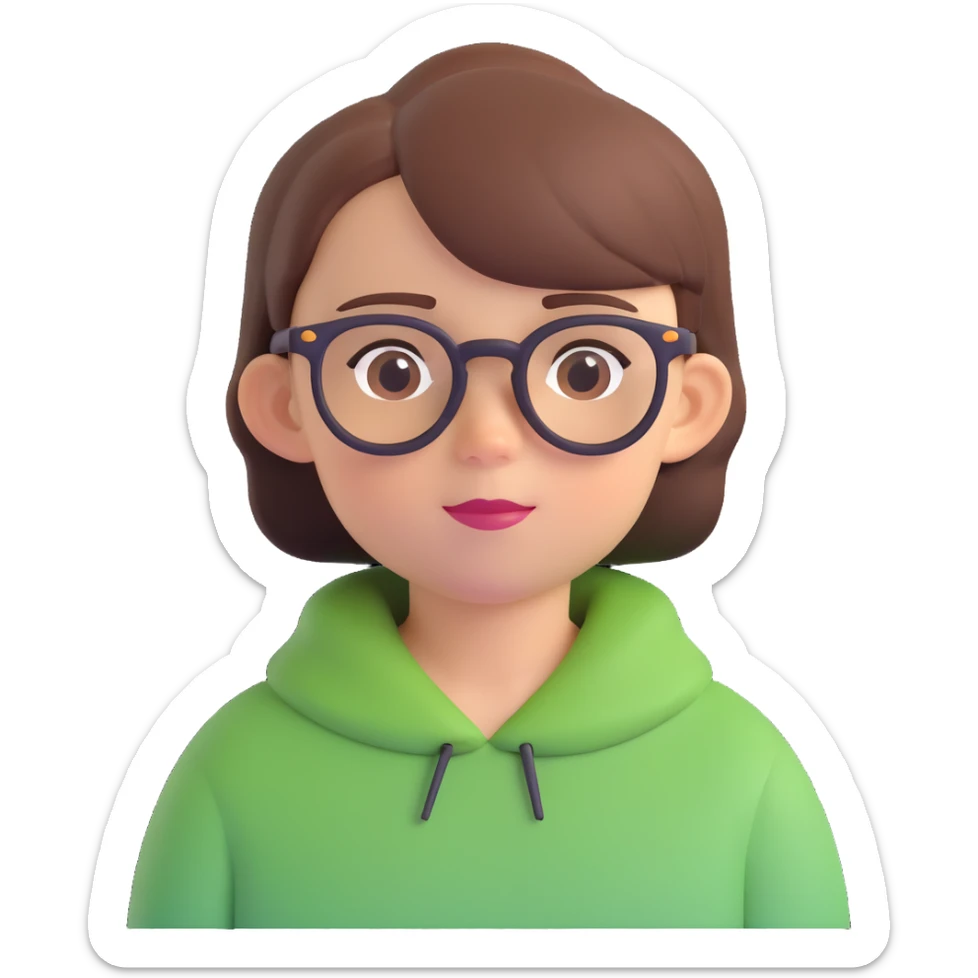 emoji of an 11 year old with glasses and short hair sticker