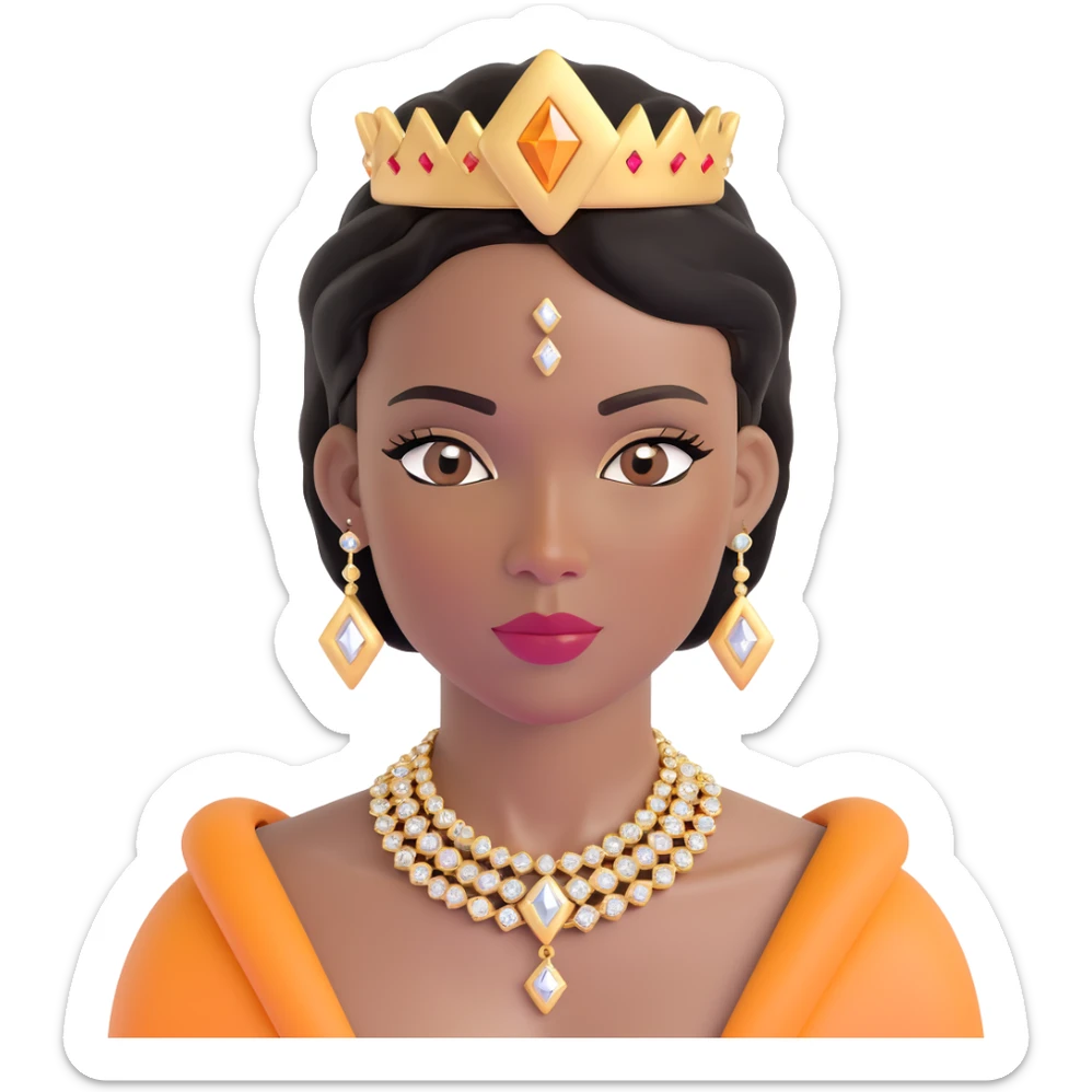 glamorous, thick African American woman with dark brown skin, straight black hair, makeup, gold jewelry, diamonds, confident and stylish sticker