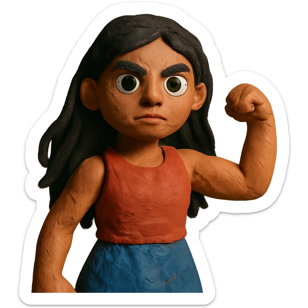 strong girl with brown eyes, long slightly wavy black hair sticker