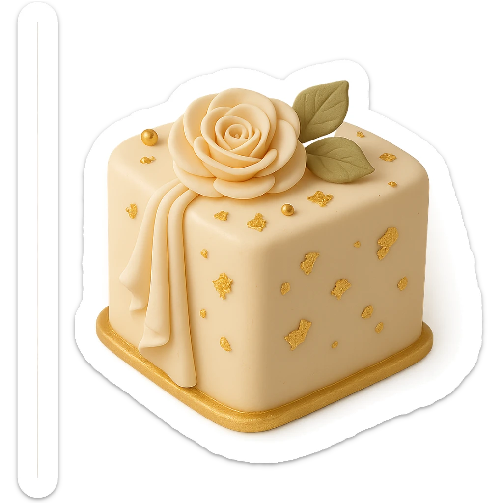 square fondant cake with gold accents sticker