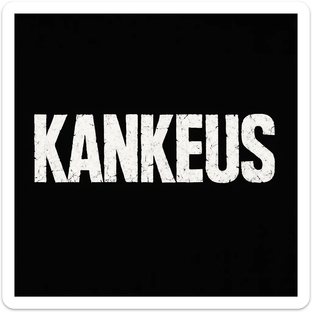 KankeuS logo with a font similar to DayZ, bold, cracked, survival horror vibe, white letters on black background sticker