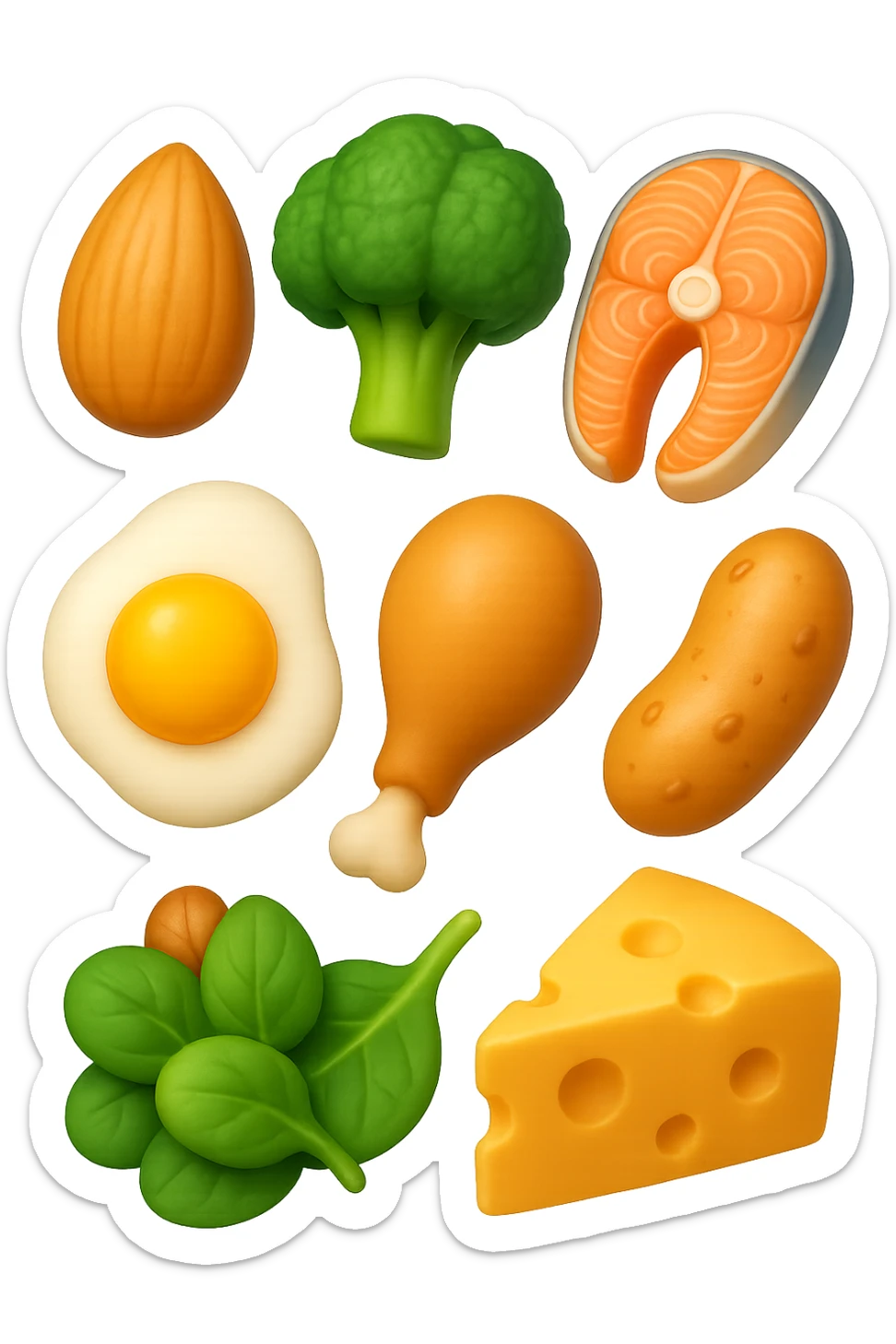 EMOJI STILE IPHONE 3D DI proteine, fibre, grassi sani che fluttuano in aria, iperrealistico 4k sticker