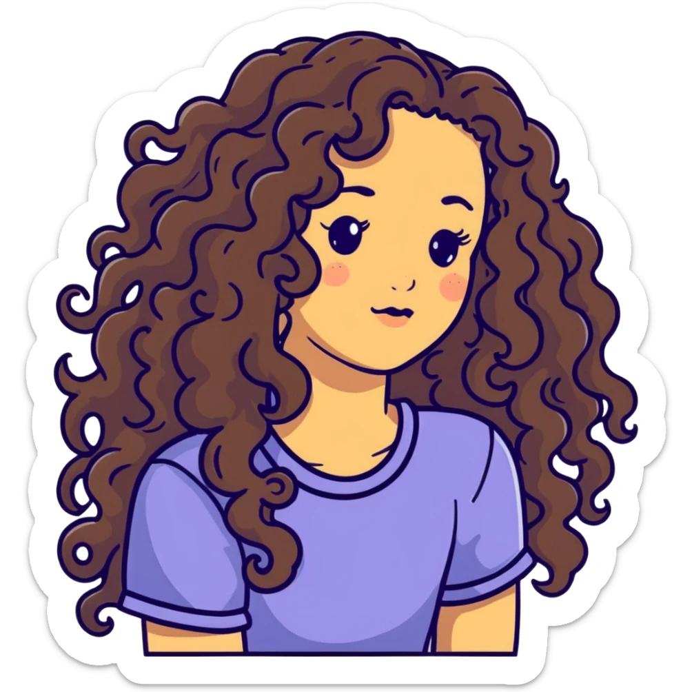 Attractive girl with very very long curly hair and many freckles sticker
