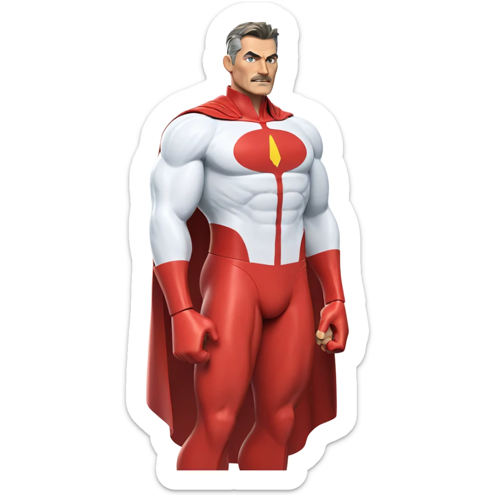 muscular superhero with cape sticker