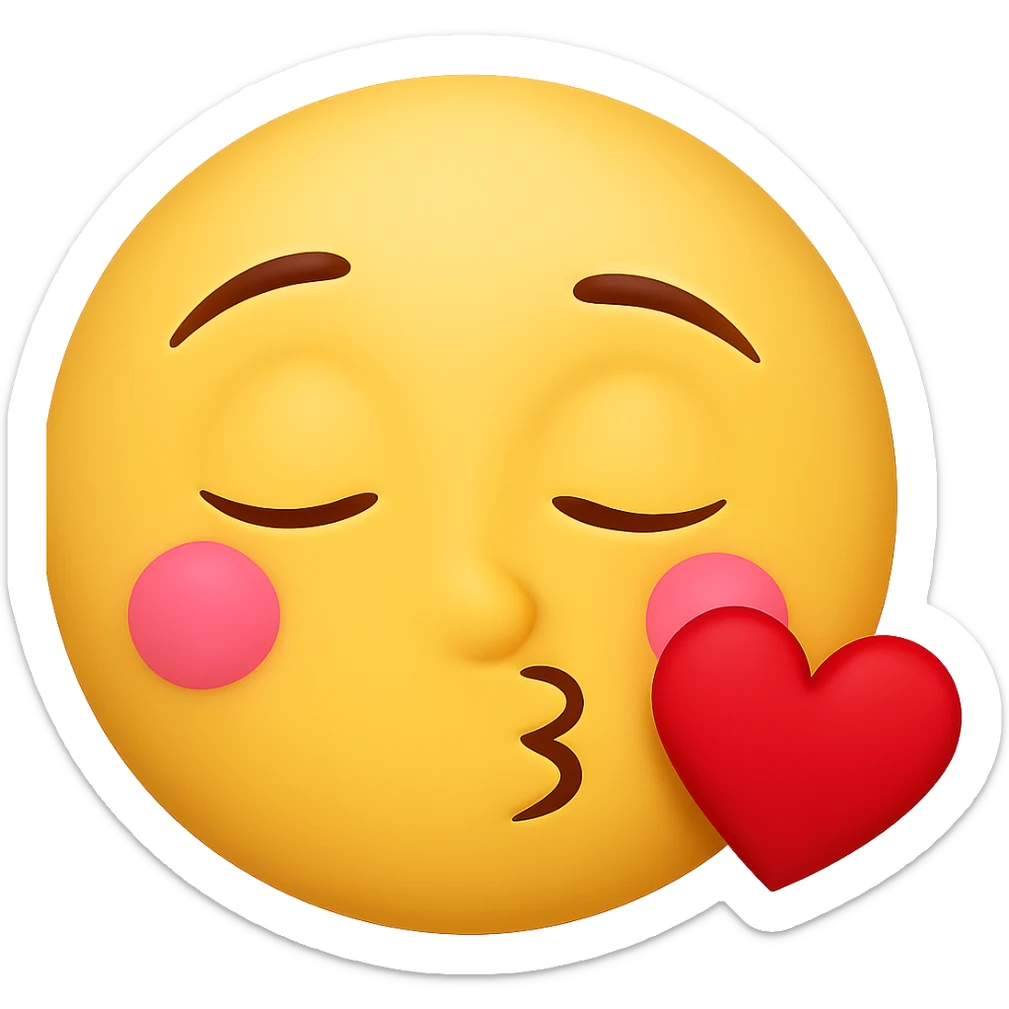 Add a red heart to the kissing emoji with eyes closed, keep the background transparent, maintain the emoji style and details. sticker