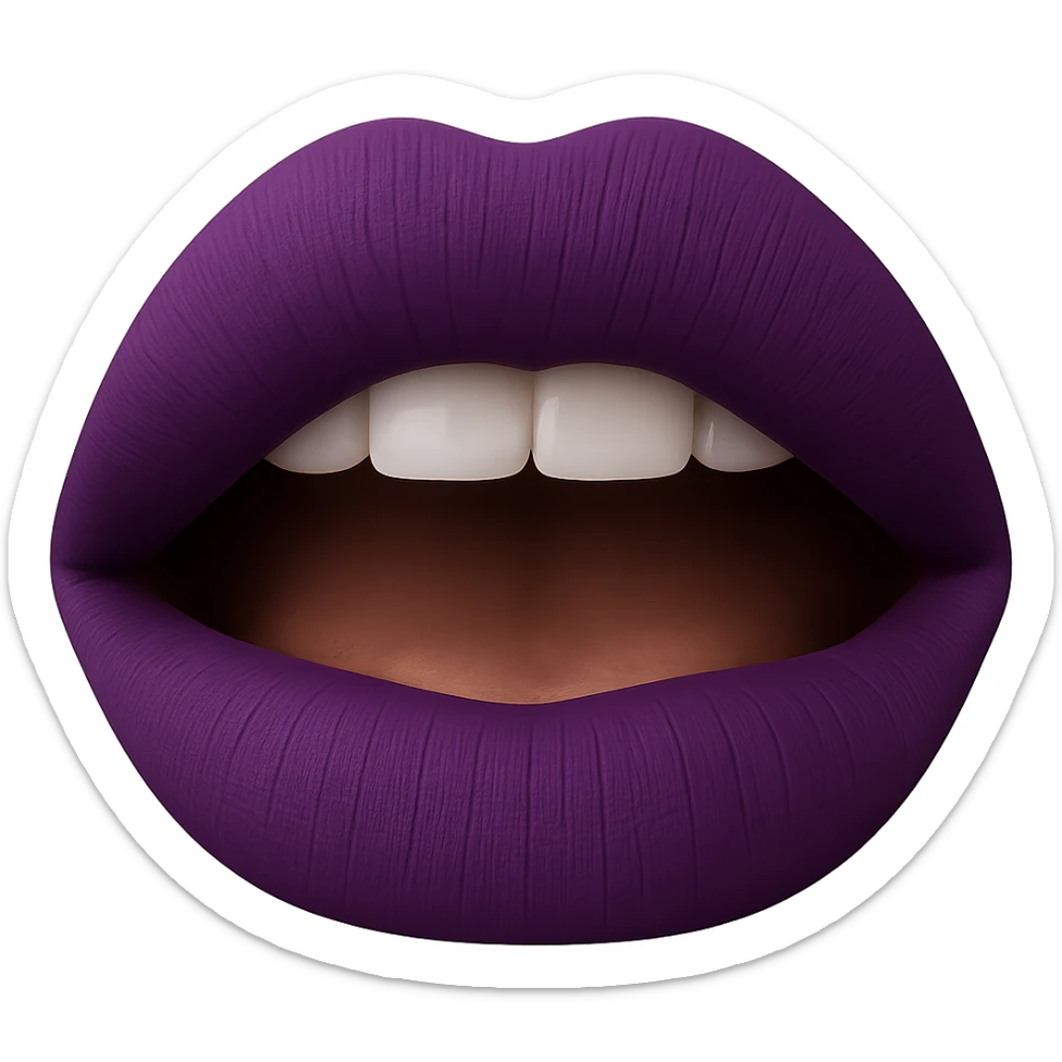 Create a realistic lipstick emoji with a matte finish and purple lipstick. The image should have no background and be in a photorealistic style. sticker