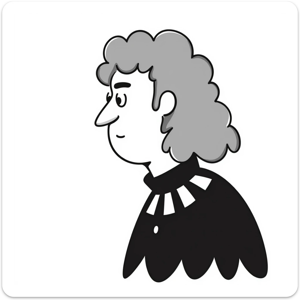 profile portrait of an Egyptian historian with long curly grey hair, wearing an Egyptian cloak, large aquiline nose sticker