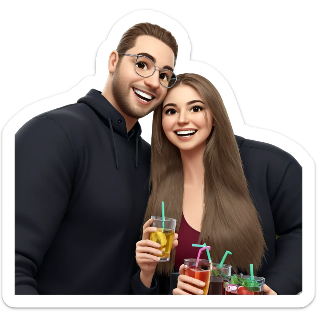 smiling couple with drinks sticker