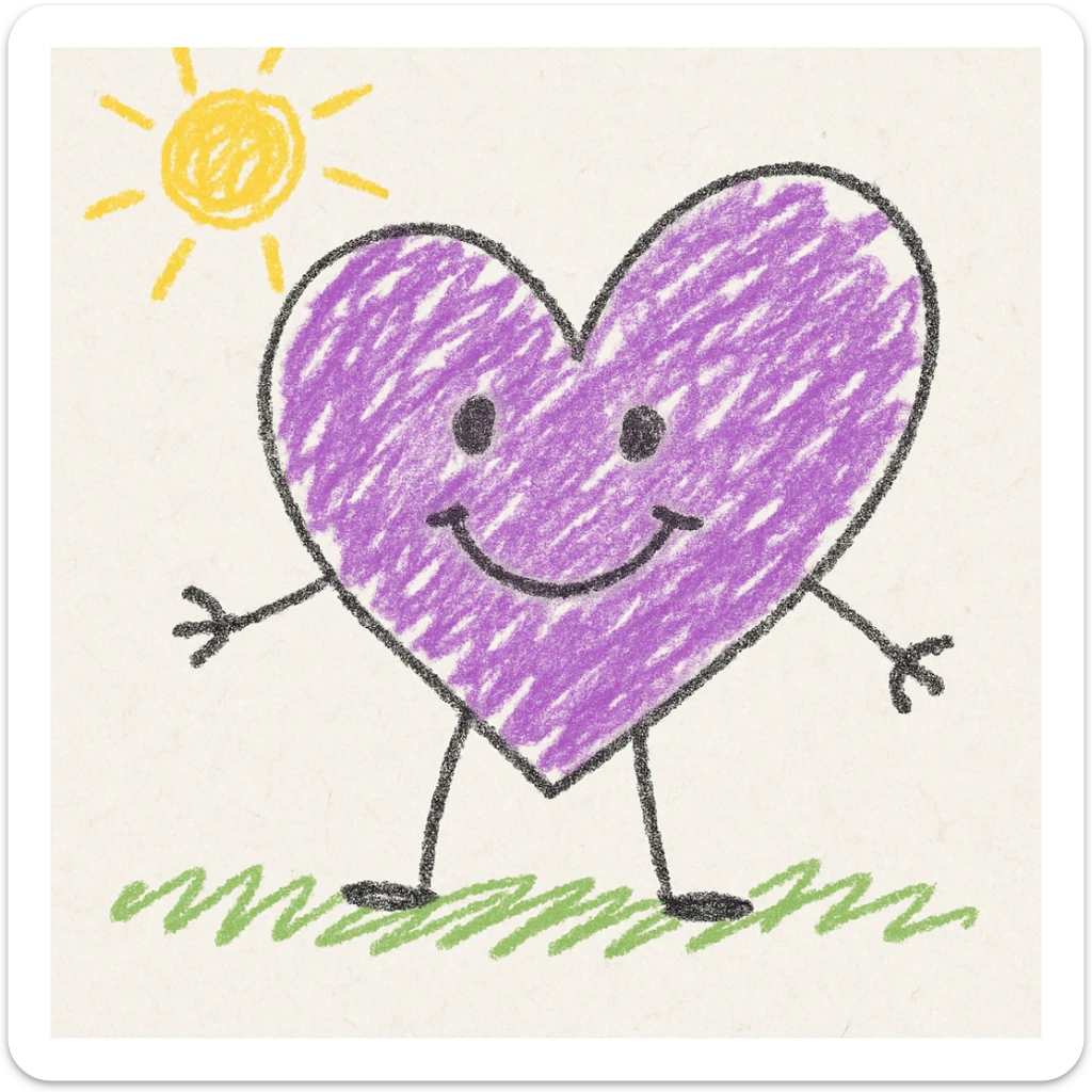 purple heart, playful children doodle style, no text sticker