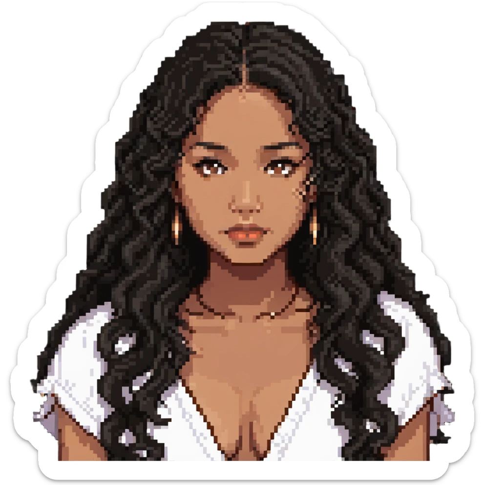 Samoan girl with slight Chinese features, black wavy hair, brown skin sticker