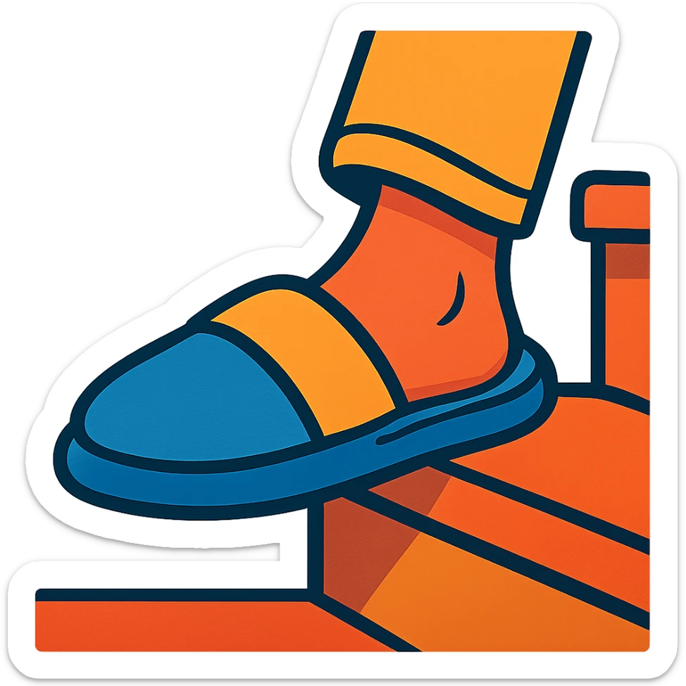 close up of a foot in a slipper on the stairs, cozy style, transparent background sticker