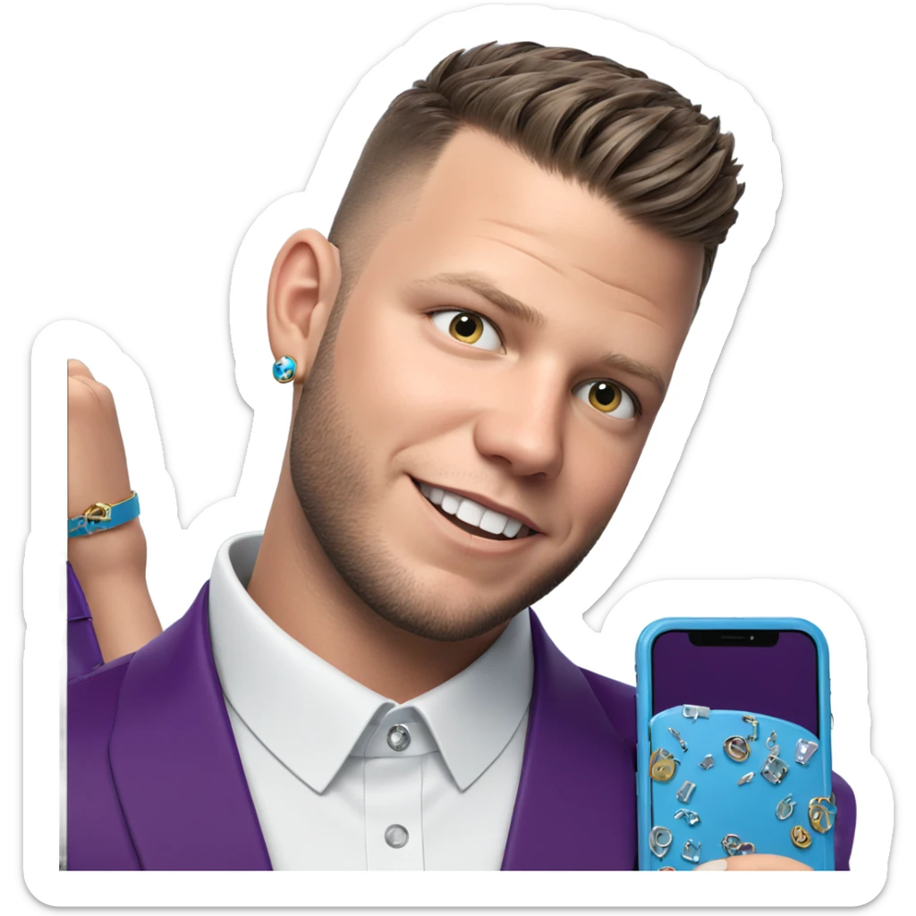 boy holding jewelry and phone sticker