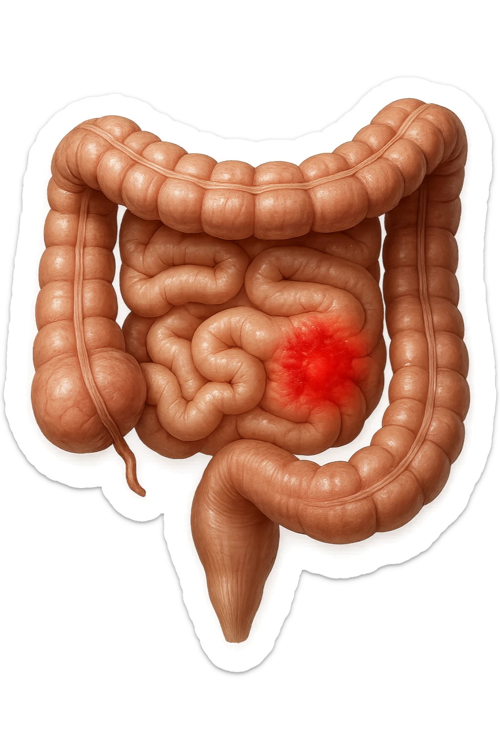 intestino anatomico realistico con red spot di infiammazione, IPERREALISTICO 4K sticker