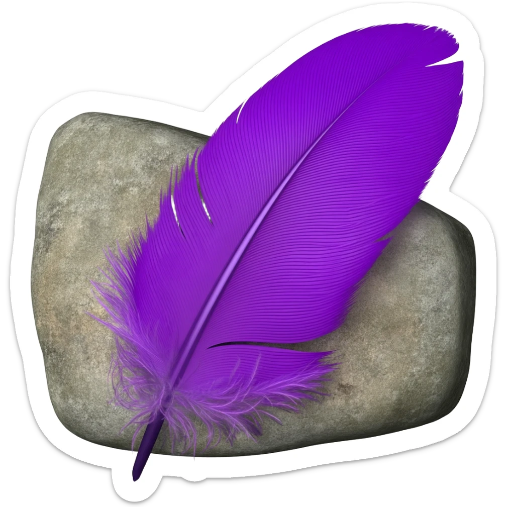 purple feather on a stone sticker