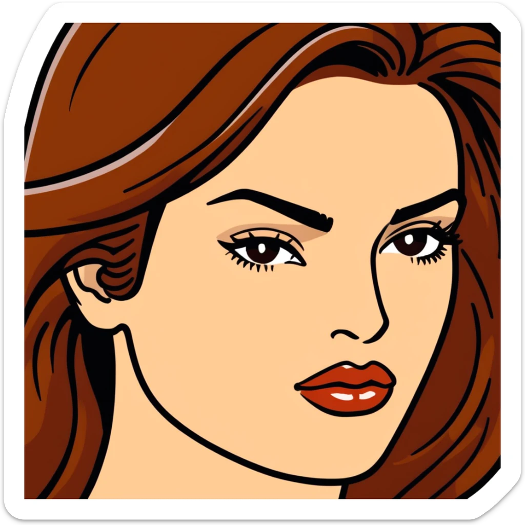 Cindy Crawford famous supermodel with beauty mark above her lip, brown hair sticker