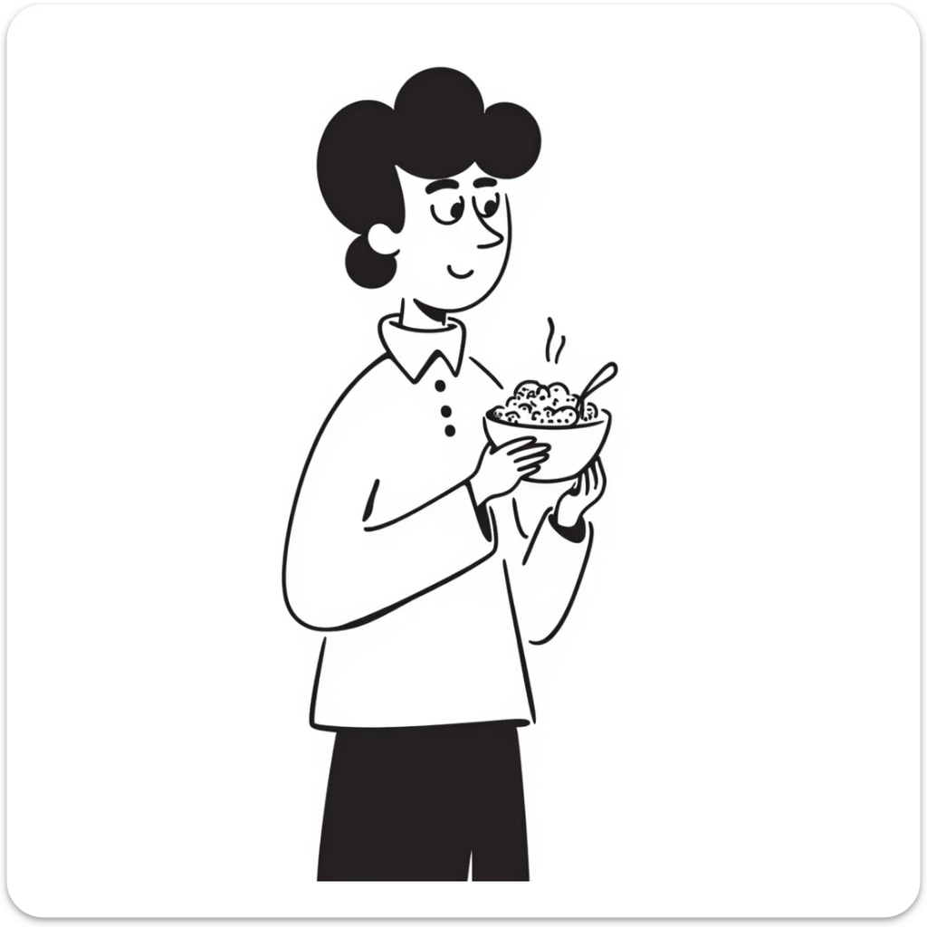 Elon Musk eating a bowl of cereal, man with distinctive features eating from a cereal bowl with a spoon sticker