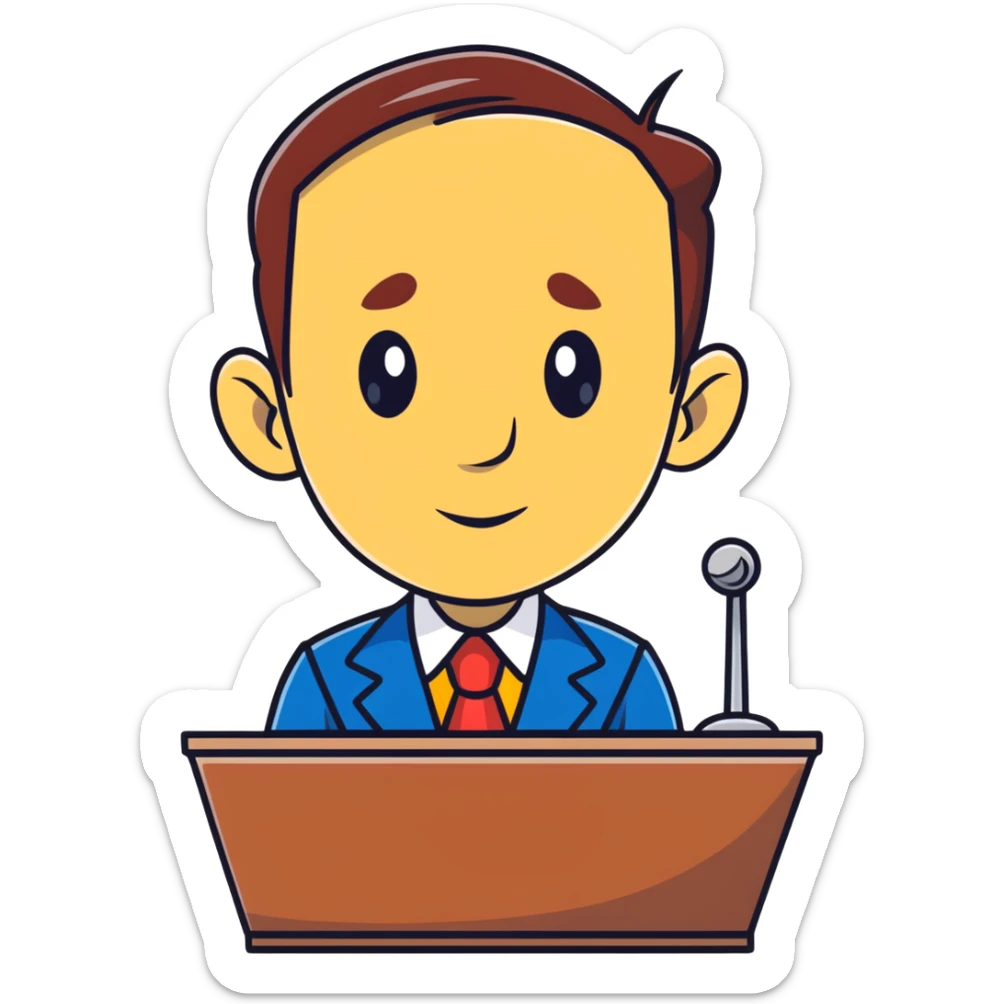 cartoon sticker of a news anchor with a long Pinocchio nose symbolizing fake news sticker