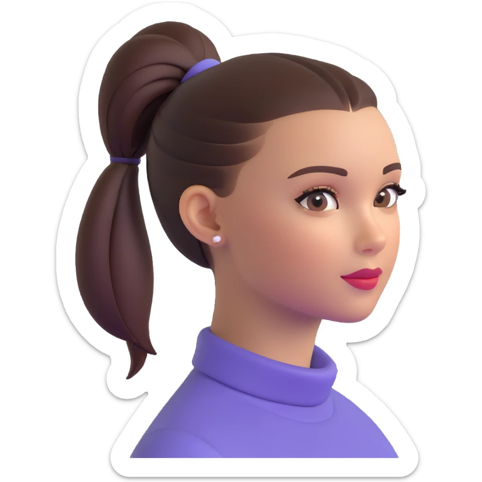 clean girl with smooth skin, subtle makeup, hair in a sleek ponytail sticker