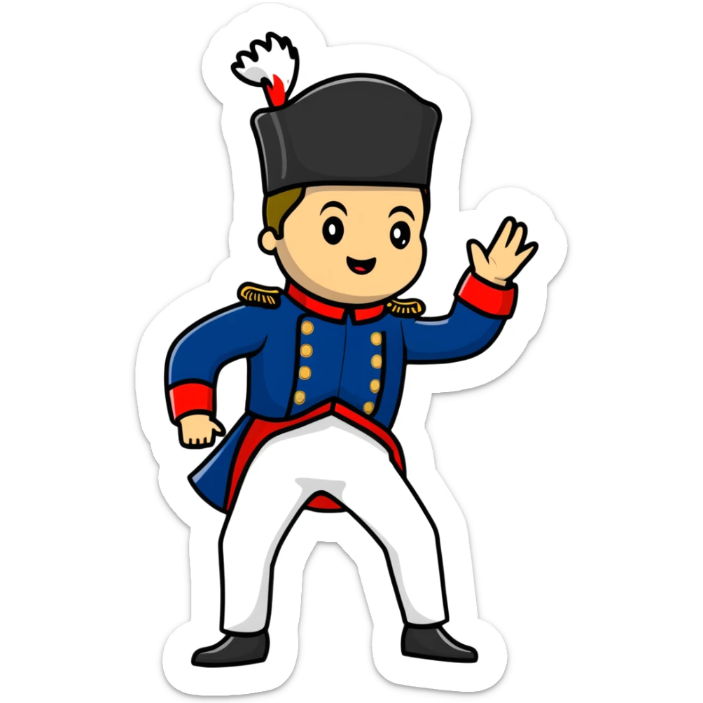Napoleon Bonaparte in his iconic military uniform and bicorne hat dancing the Macarena dance sticker