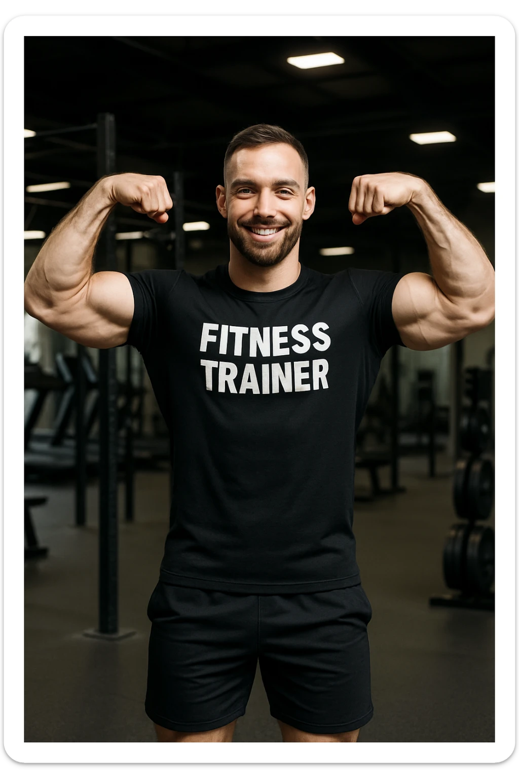 Fitness trainer shows the biceps at full length sticker