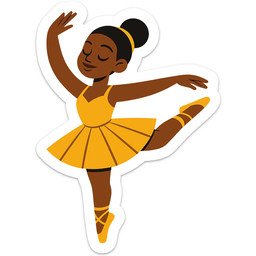 vibrant toon style dark-skinned ballerina wearing golden outfit sticker