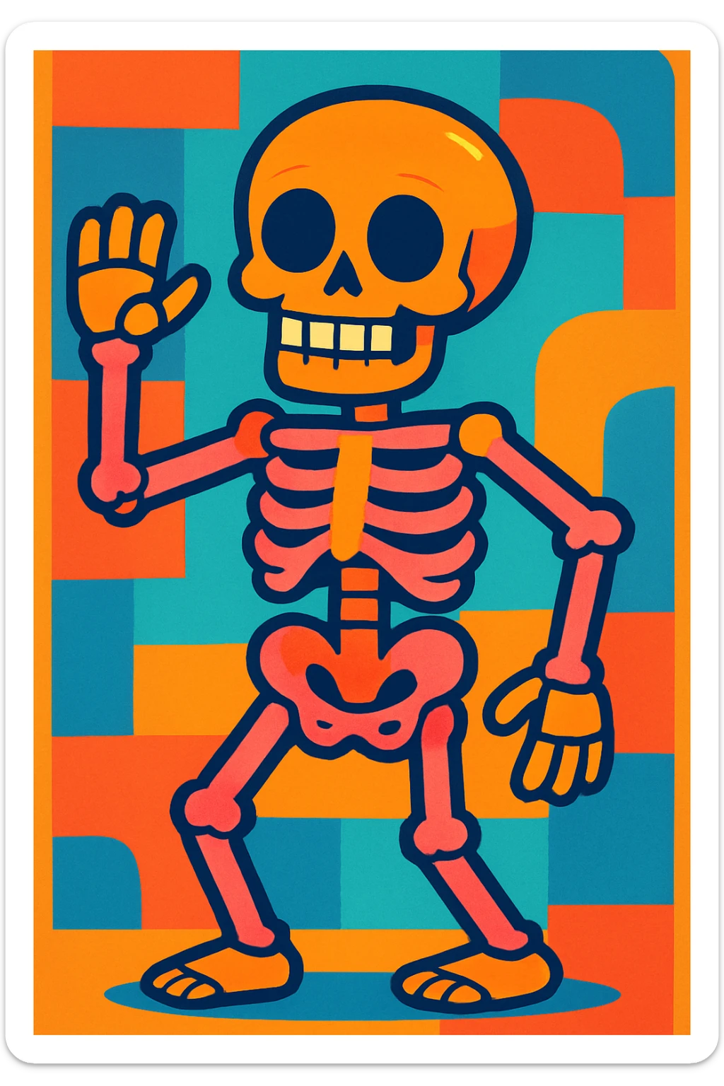 skeleton, vibrant cartoon style sticker