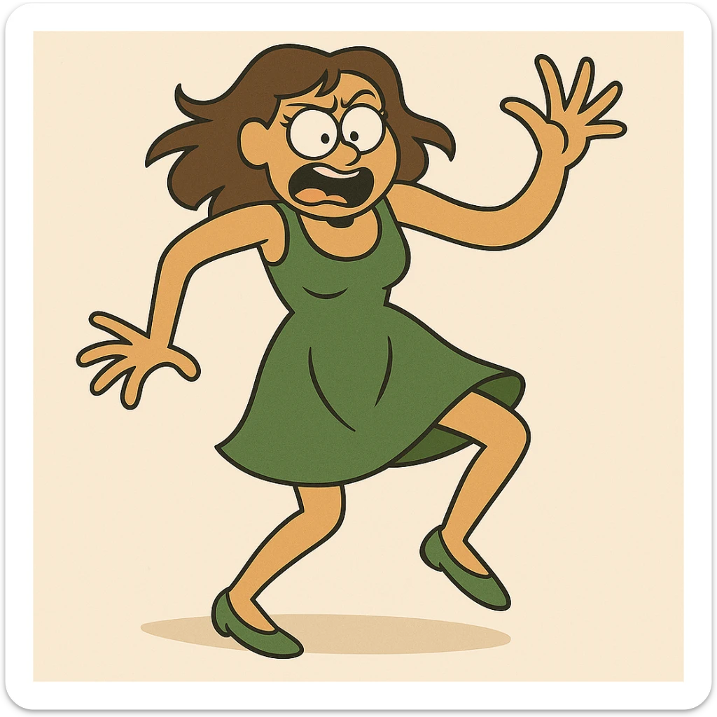 Change the dress to green, keep the woman dancing off-beat in the same style and pose. sticker