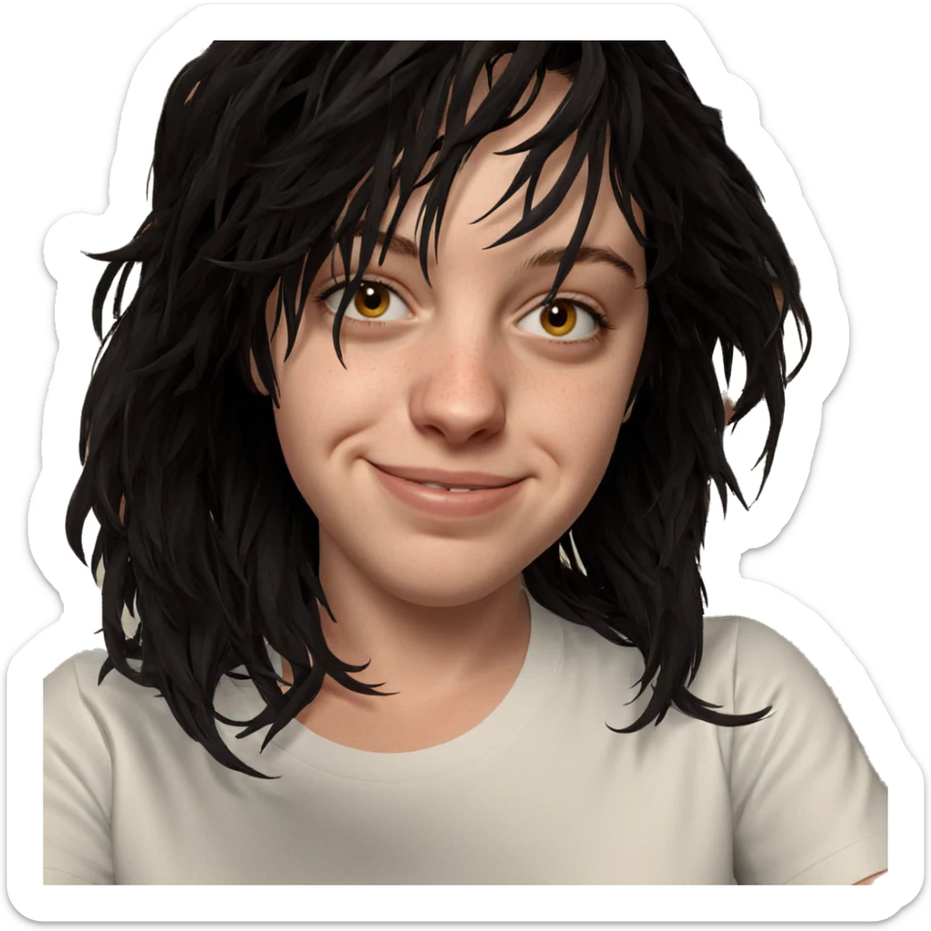 smiling girl in white shirt sticker