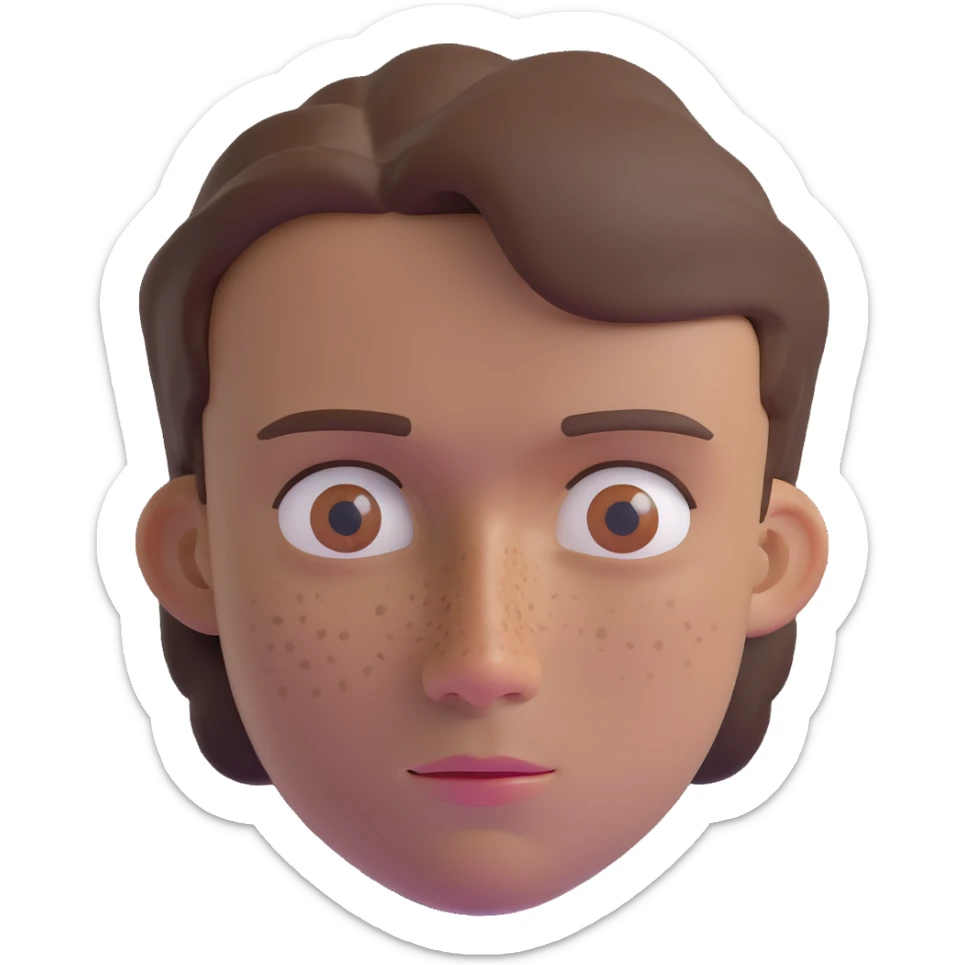 Polish man with medium length brown hair and freckles around his left eye sticker