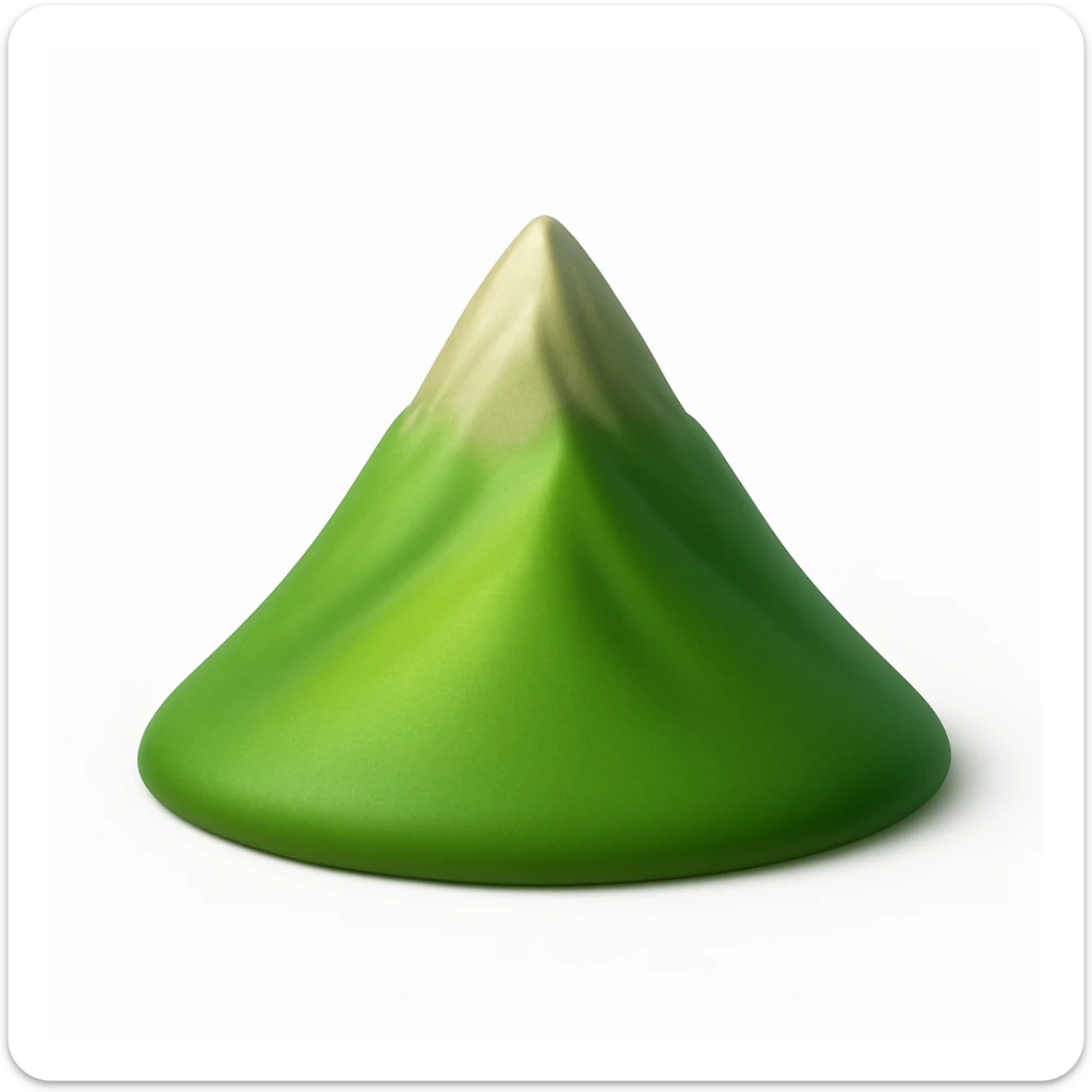 A 3D emoji in iOS emoji aesthetic style of a small mountain peak or hilltop, with a pointed summit and smooth green slopes, soft lighting, minimal and glossy Apple-style design, clean white background

 sticker