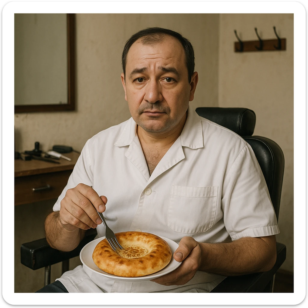 sartarosh xonada shunchaki tarelka v vilka ushlab utirsin tarelkada esa faqat uzbekcha non bulsin kayfiyati xam urtacha bulsin xursan bob ketmasin sticker