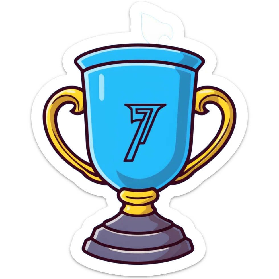 Harry Potter film accurate Triwizard Cup trophy, wide chalice with faceted design, two elaborate serpent handles on sides, glowing blue sticker