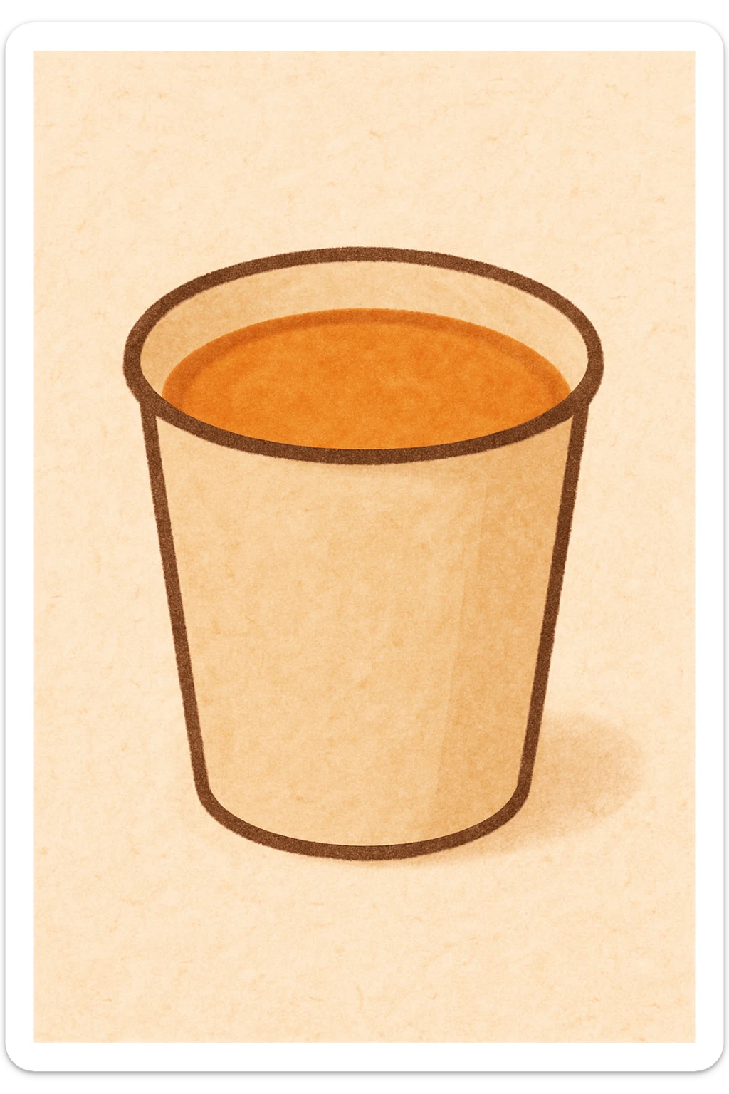 karak chai in a simple paper cup, focus on the warm color of the tea, minimal background, inviting and cozy feel sticker