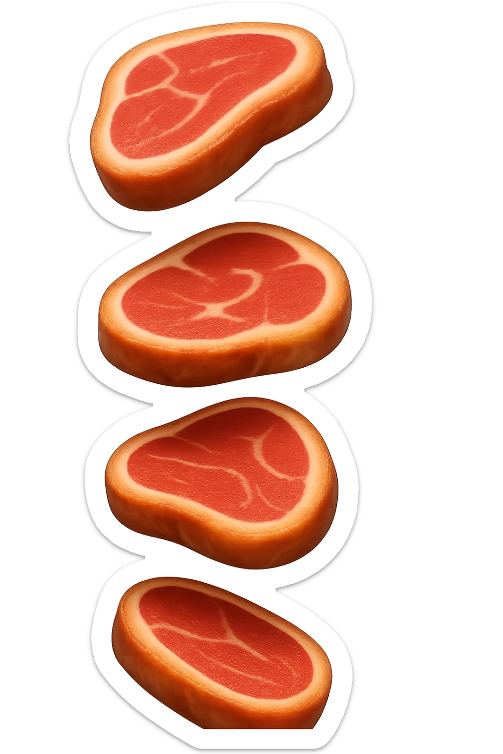 emoji stile iphone in 3d di fette di carne che cadono verticalmente dall'alto, iperrealistico 4k sticker
