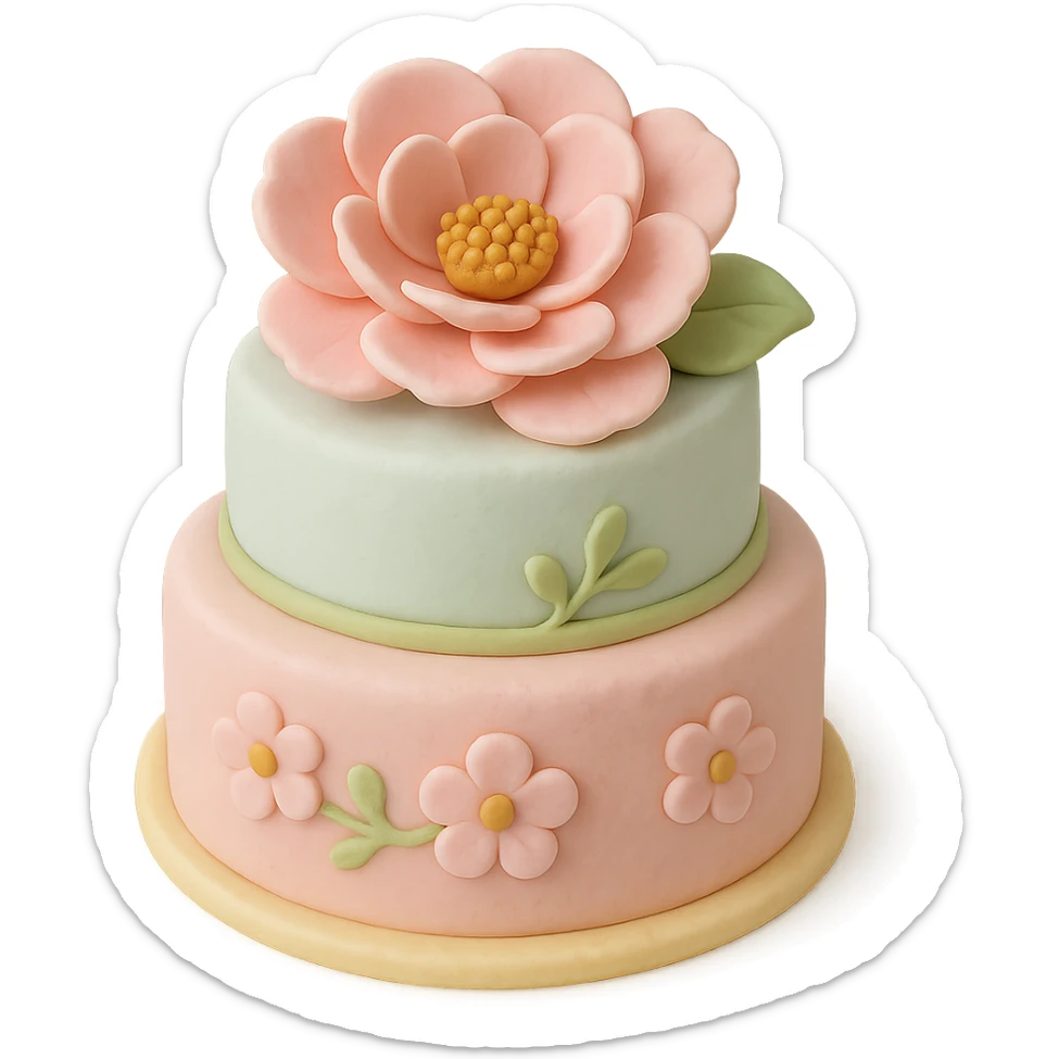 pink flower fondant cake art style sticker