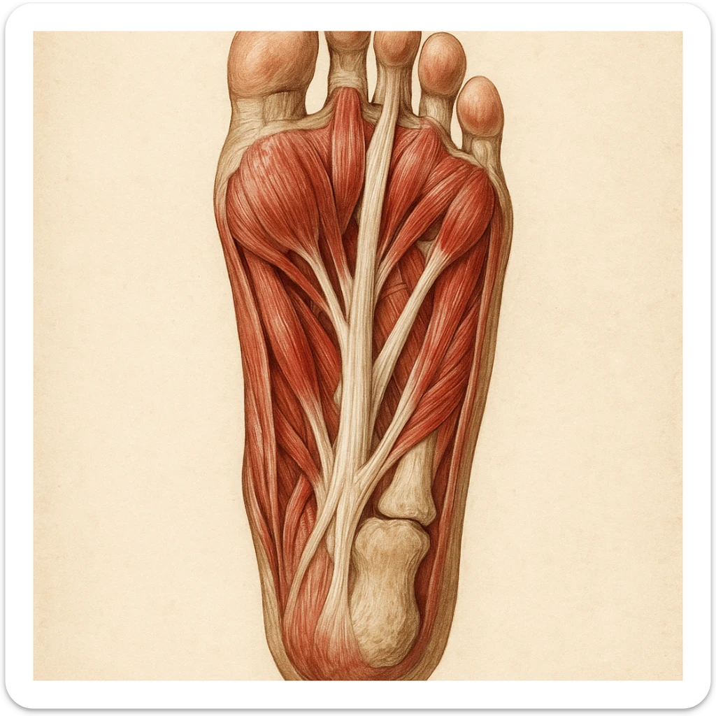 realistic anatomical view of the sole of a human foot showing detailed muscles, tendons, and bones sticker