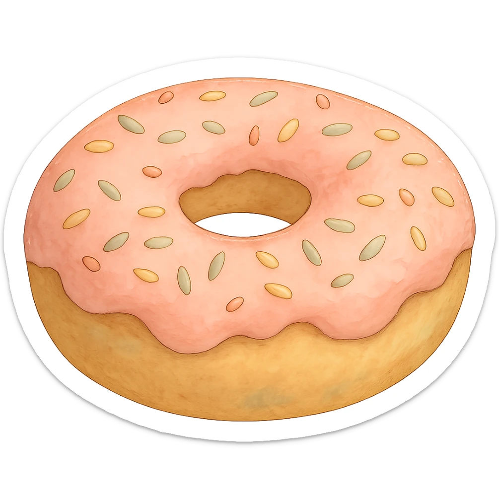 Donut with sprinkles in Ghibli style, detailed, soft green colors, with no background sticker