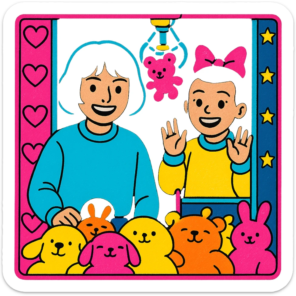 Replace the boy with the character Mike from Stranger Things and the girl with the character Eleven from Stranger Things, maintaining the colorful and cheerful style of the original drawing. sticker