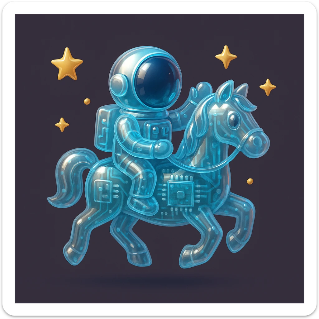 astronaut on horseback with stars in background sticker