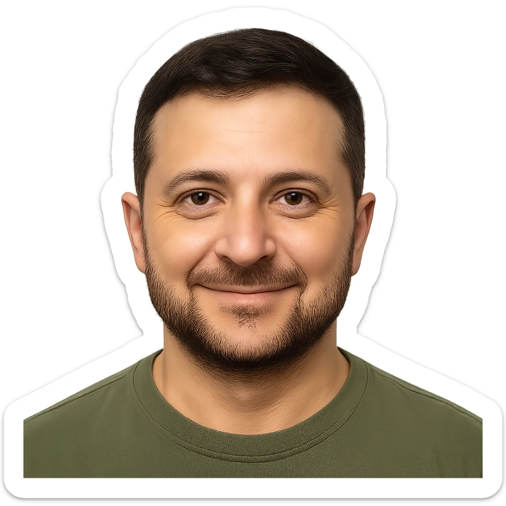 photorealistic emoji style portrait of Vladimir Zelensky with a friendly and approachable look sticker