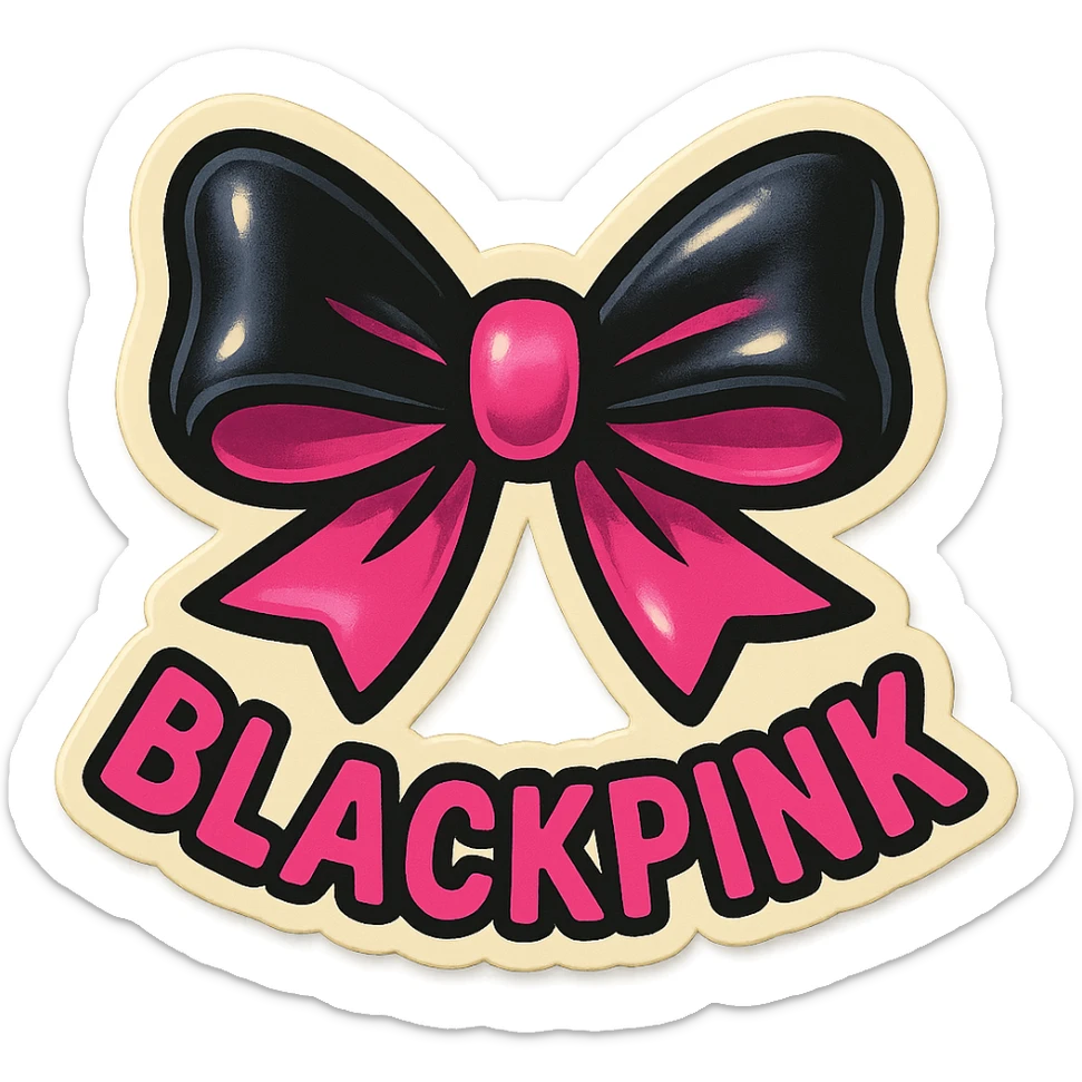 BLACKPINK-inspired retro sticker, black and pink bow, cheerful and fashionable, vintage sticker style sticker