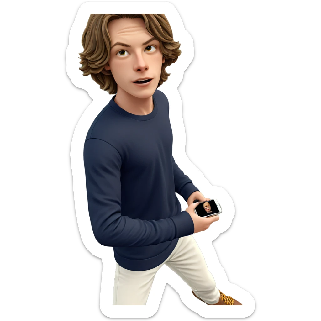 solo boy with phone outdoors sticker