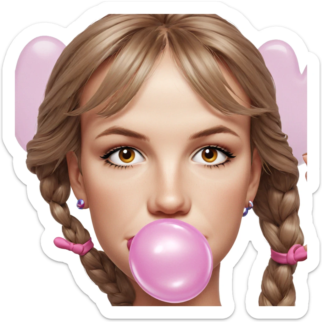 girl blowing bubble gum sticker
