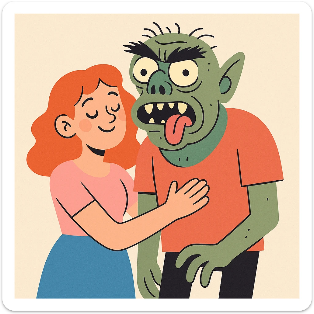 cartoon style girl with boyfriend, ugly and scary, exaggerated proportions sticker