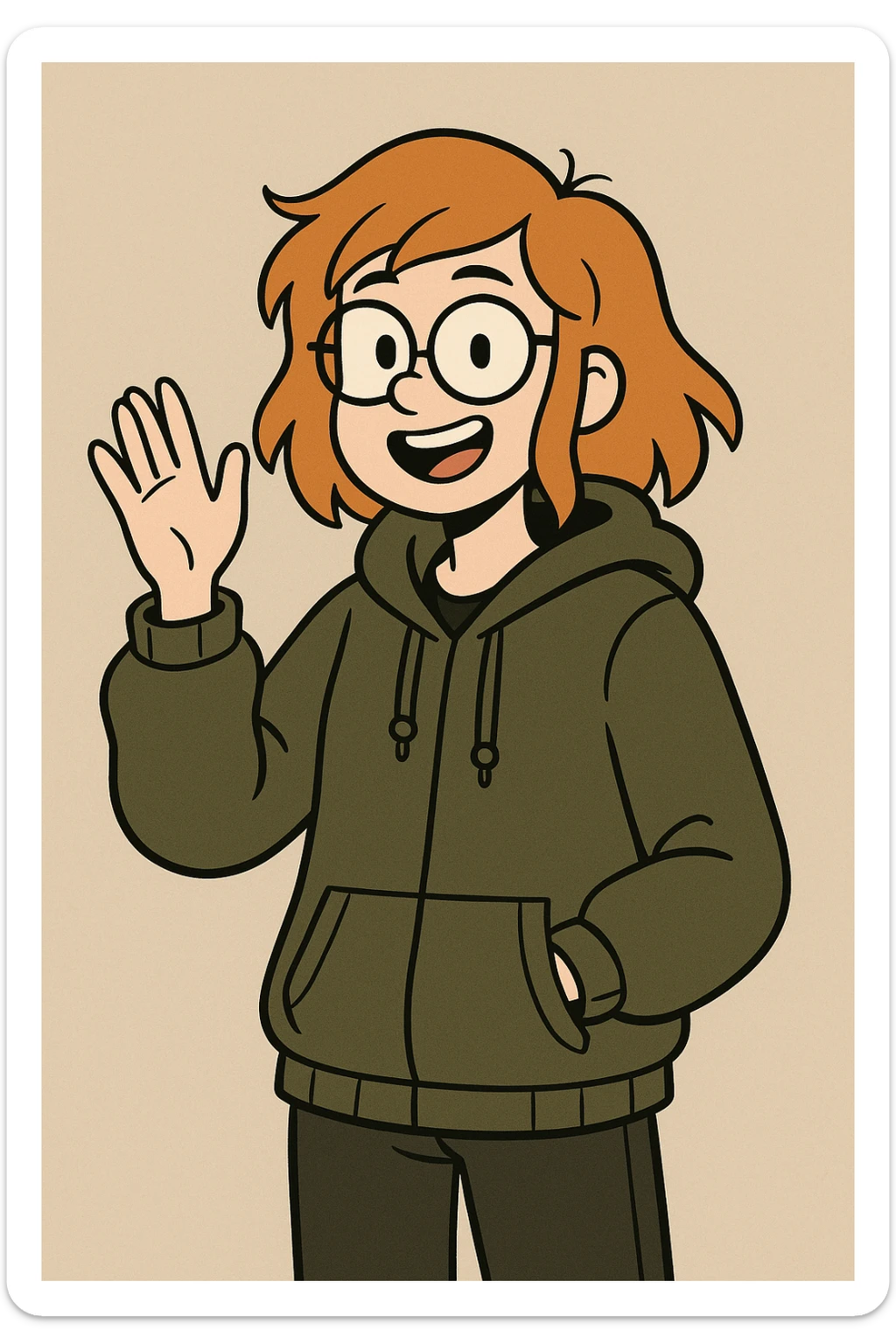 A girl orange hair Urban Heavy Loose a hand say hello glasses sticker